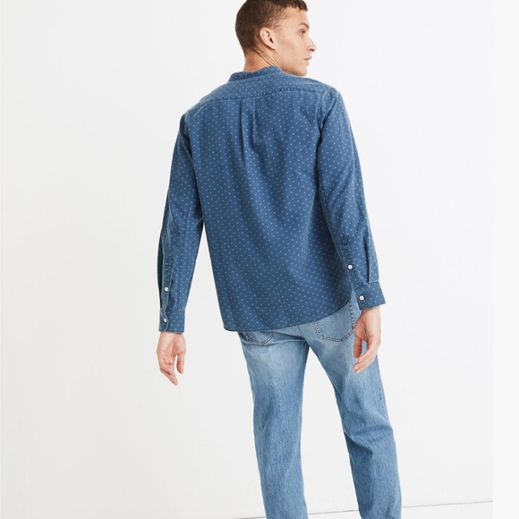 Madewell Men's Denim Banded-Collar Perfect Shirt in Indigo Dot Size XL - Picture 2 of 12